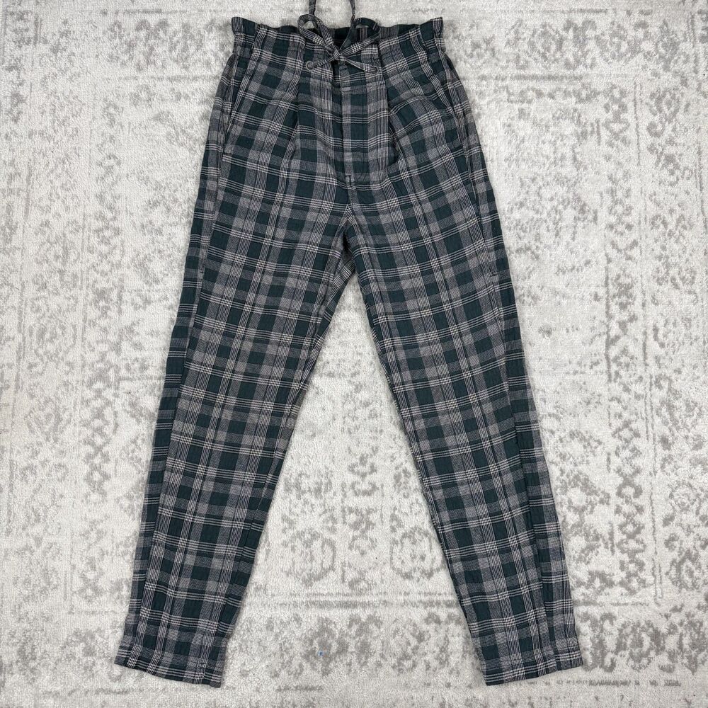 Free People Here There Plaid Womens Trousers Green Paperbag Waist Goth Size 0